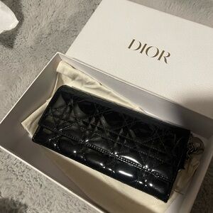 Dior Black Patent Quilted Wallet Clutch